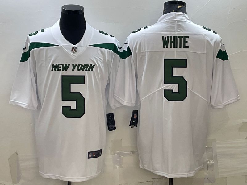 Men New York Jets #5 White White Nike Vapor Untouchable Limited 2022 NFL Jersey